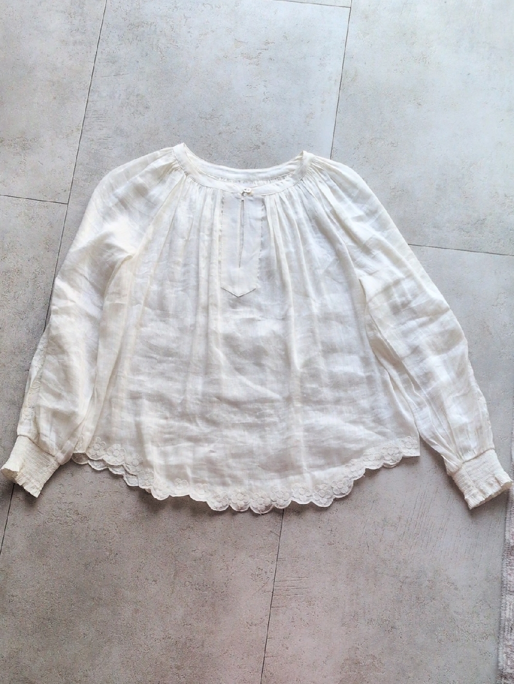 Velvet by Graham & Spencer White Gauze Peasant Blouse - Linen/Silk Blend